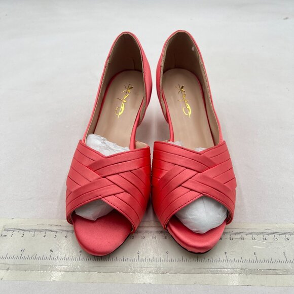 XYD Pink Peep Toe Pumps Satin Crisscross Strap Low Heels Slip On D'Orsay Shoes - Picture 3 of 8